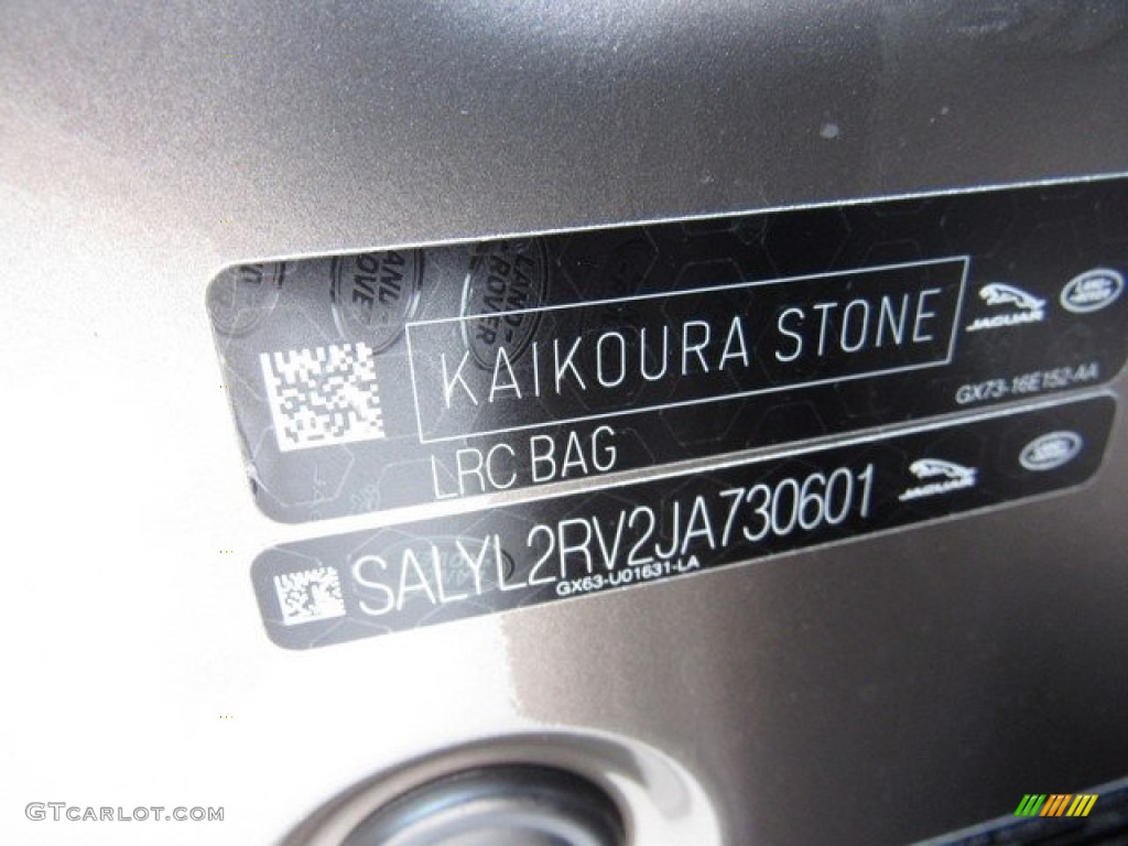 2018 Range Rover Velar Color Code BAG for Kaikoura Stone Metallic Photo #124209605