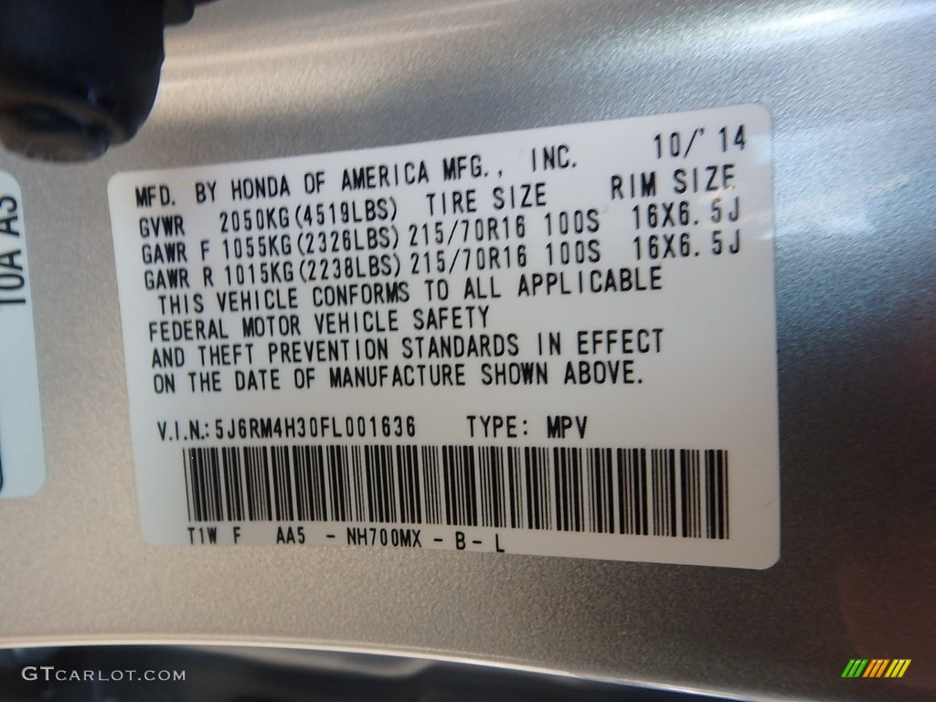 2015 CR-V LX AWD - Alabaster Silver Metallic / Gray photo #22