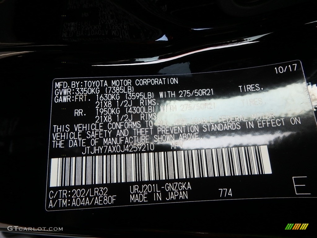 2018 LX Color Code 202 for Black Onyx Photo #124235830