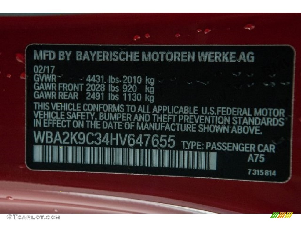 2017 BMW 2 Series 230i Convertible Color Code Photos