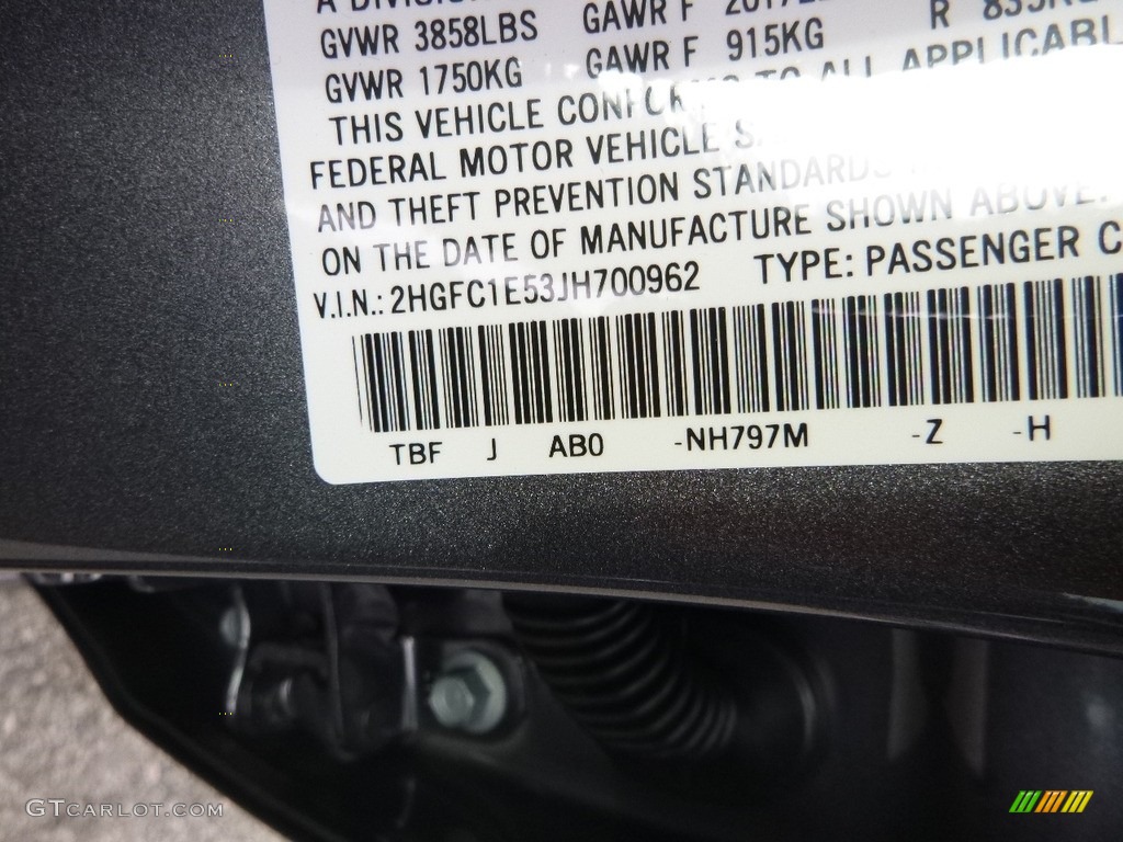 2018 Civic Color Code NH797M for Modern Steel Metallic Photo #124243649