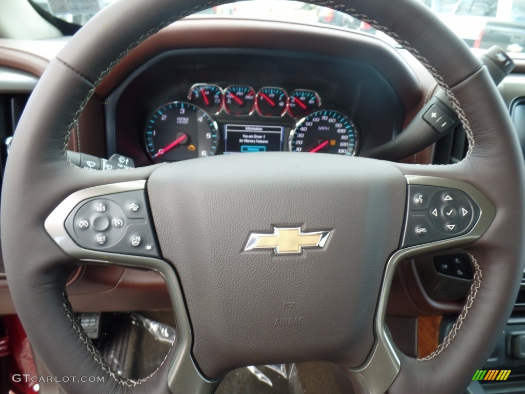2018 Chevrolet Silverado 1500 High Country Crew Cab 4x4 High Country Saddle Steering Wheel Photo #124268496