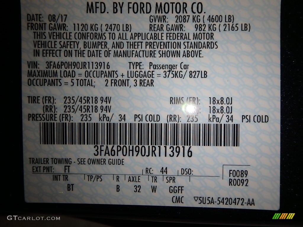 2018 Fusion Color Code FT for Blue Metallic Photo #124296654