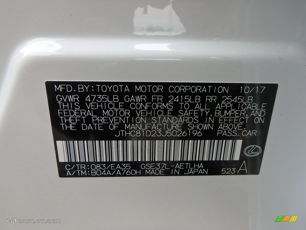 2018 IS Color Code 083 for Ultra White Photo #124296819