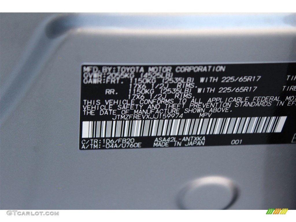 2018 RAV4 Color Code 1D6 for Silver Sky Metallic Photo #124301703