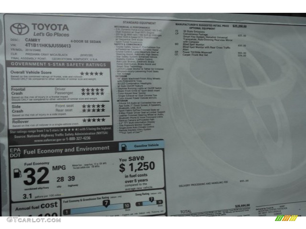 2018 Camry SE - Predawn Gray Mica / Black photo #10