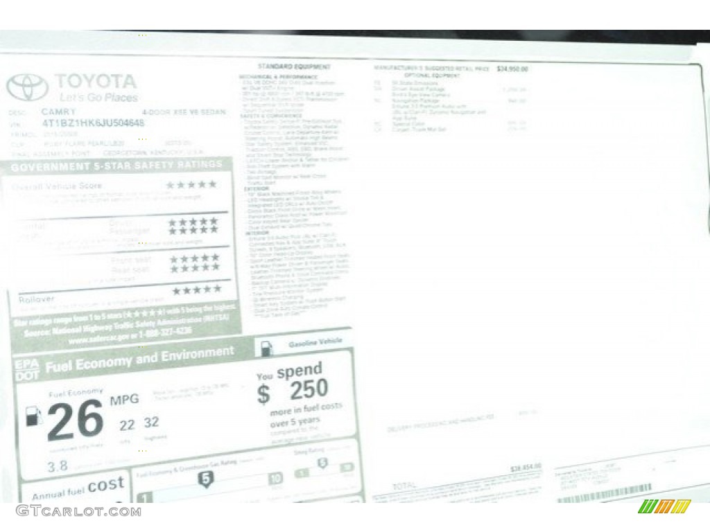 2018 Camry XSE V6 - Ruby Flare Pearl / Black photo #10