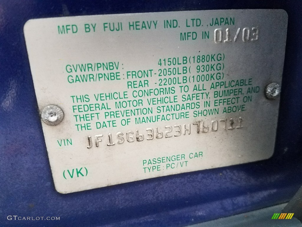 2003 Forester 2.5 X - Pacifica Blue Metallic / Gray photo #5