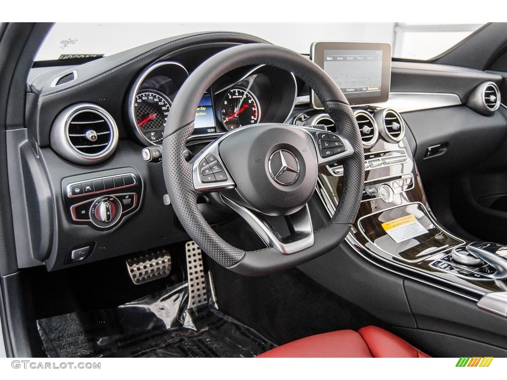 2018 Mercedes-Benz C 43 AMG 4Matic Sedan Cranberry Red/Black Steering Wheel Photo #124317620