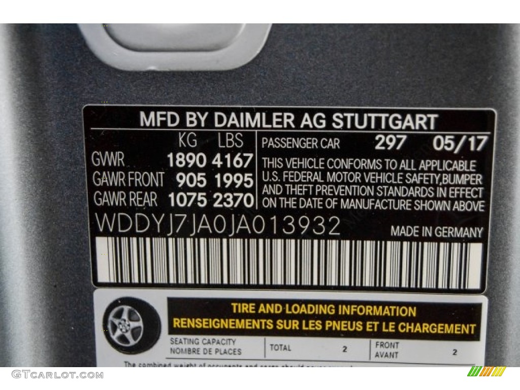 2018 AMG GT Color Code 297 for designo Selenite Grey Magno (Matte) Photo #124321508