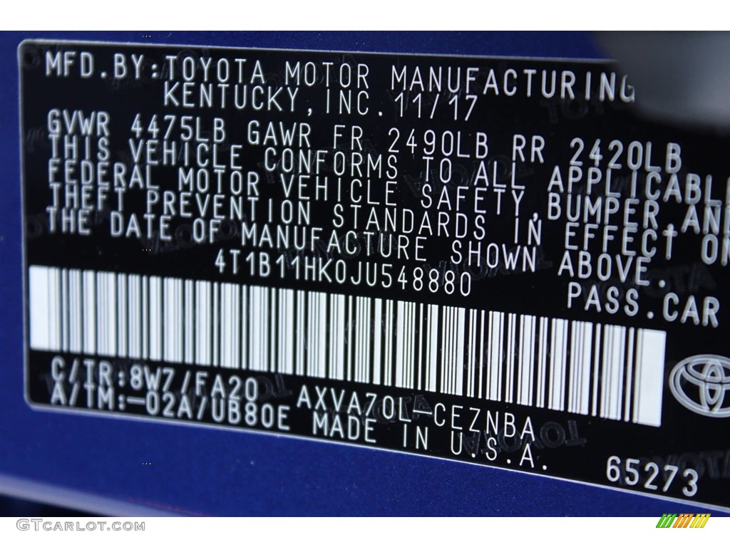 2018 Camry LE - Blue Crush Metallic / Black photo #29