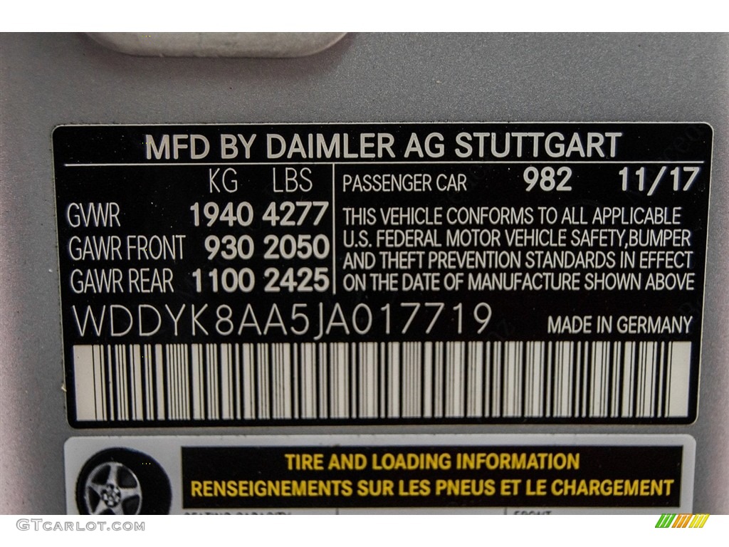 2018 AMG GT Color Code 982 for designo Iridium Silver Magno (Matte) Photo #124369785