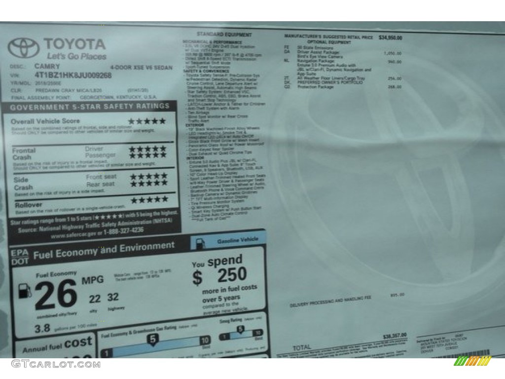 2018 Camry XSE V6 - Predawn Gray Mica / Black photo #10