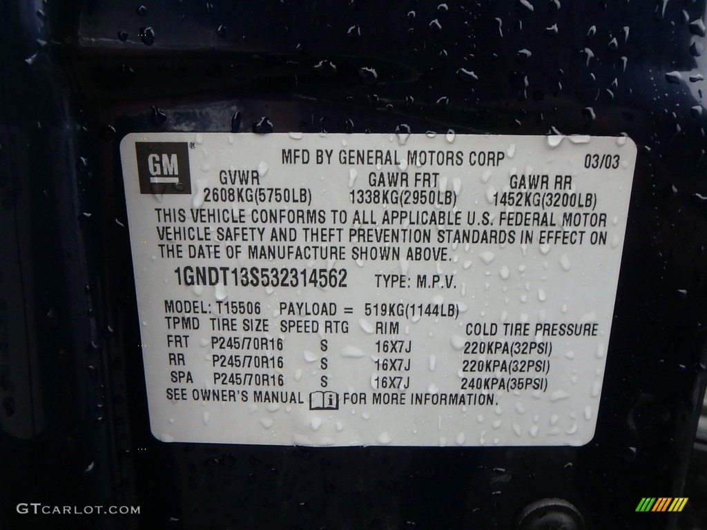 2003 TrailBlazer LS 4x4 - Indigo Blue Metallic / Medium Oak photo #14