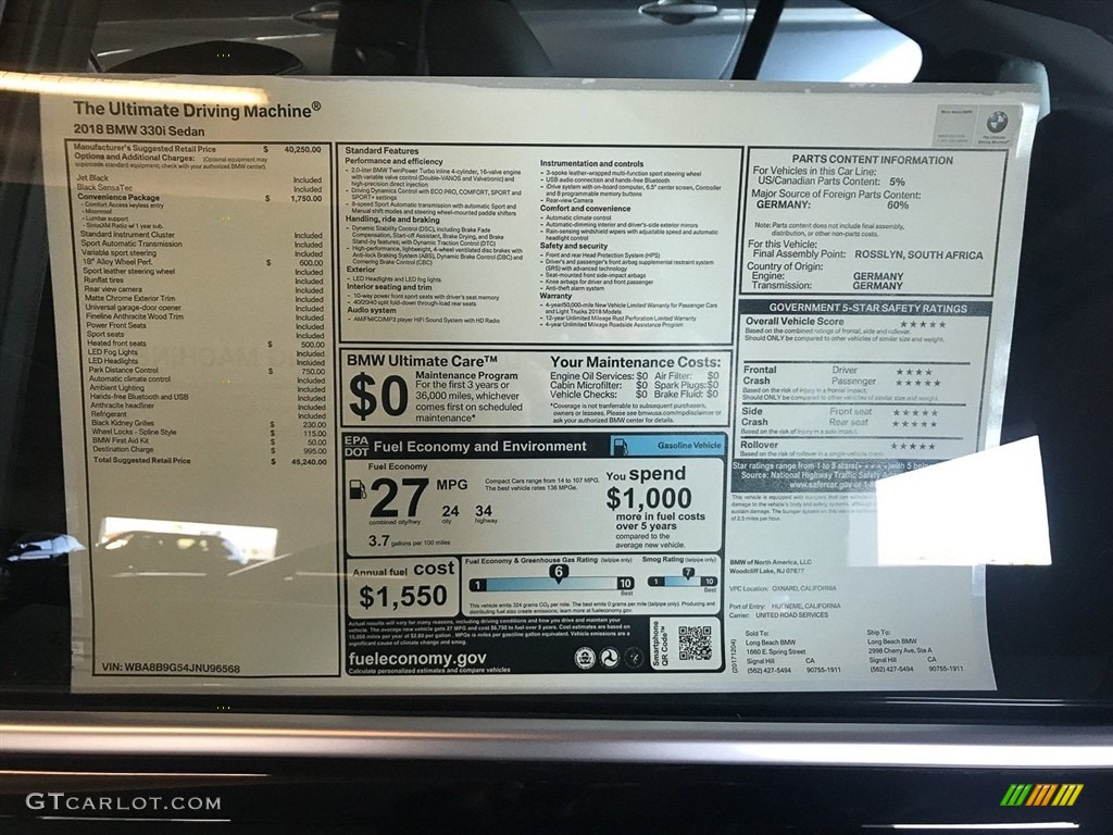 2018 3 Series 330i Sedan - Jet Black / Black photo #11