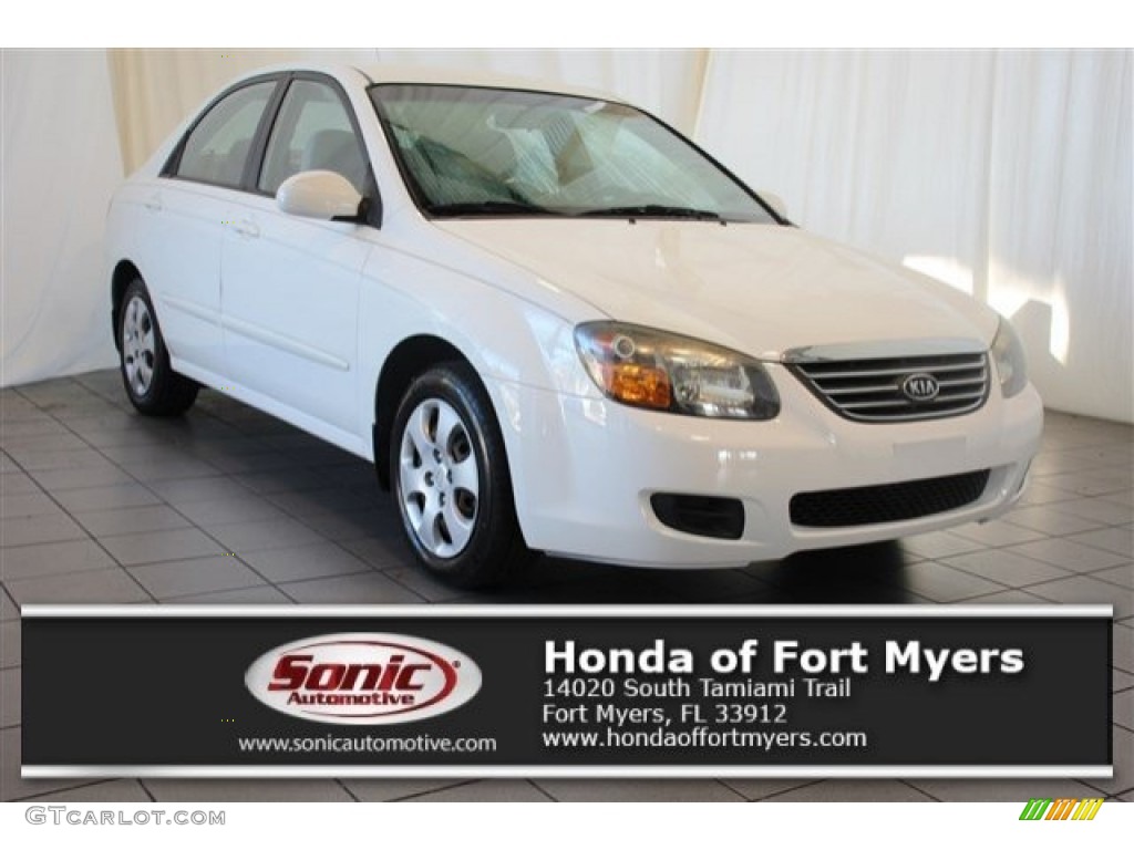 2009 Spectra LX Sedan - Clear White / Beige photo #1