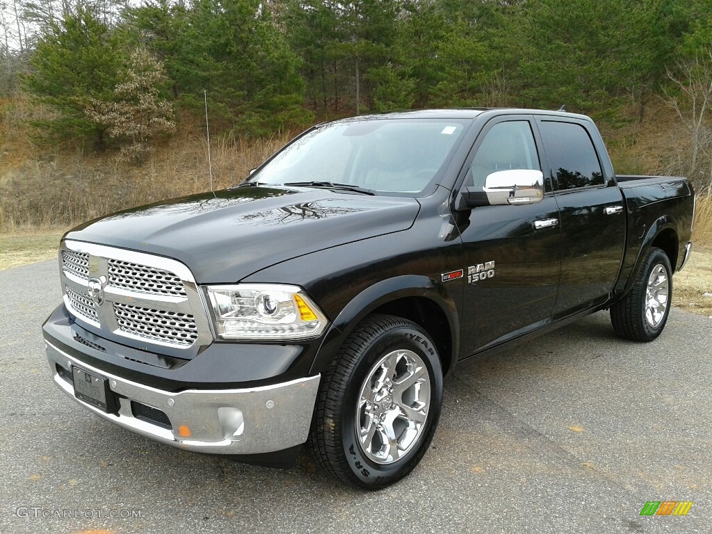 2017 1500 Laramie Crew Cab 4x4 - Brilliant Black Crystal Pearl / Canyon Brown/Light Frost Beige photo #2