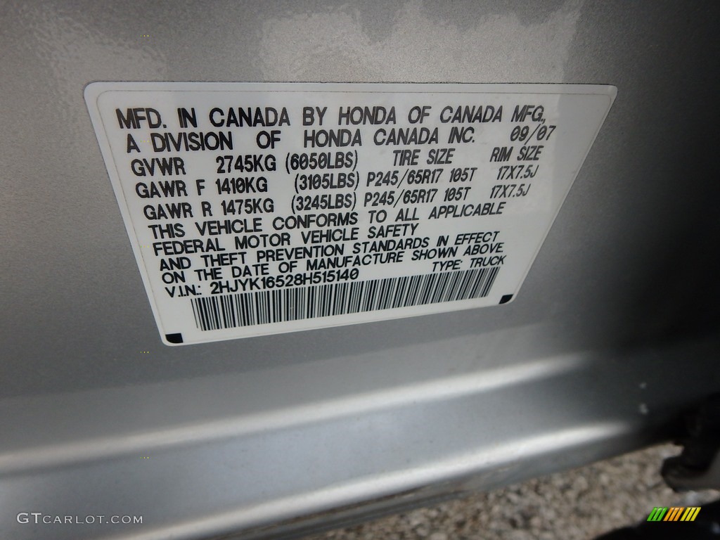 2008 Ridgeline RTL - Billet Silver Metallic / Gray photo #24