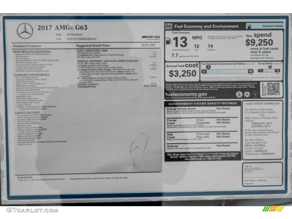 2017 Mercedes-Benz G 63 AMG Window Sticker Photos