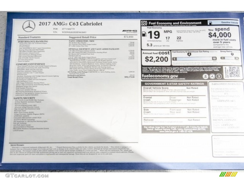 2017 Mercedes-Benz C 63 AMG Cabriolet Window Sticker Photo #124432783