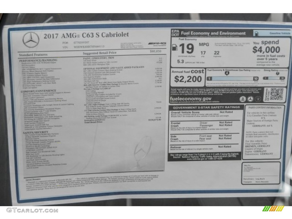 2017 Mercedes-Benz C 63 AMG S Cabriolet Window Sticker Photo #124433584