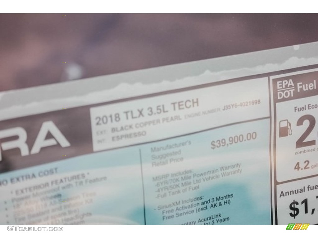 2018 Acura TLX V6 Technology Sedan Window Sticker Photos