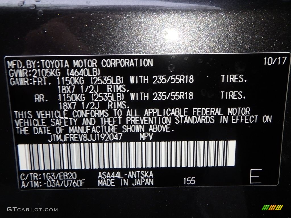 2018 RAV4 Color Code 1G3 for Magnetic Gray Metallic Photo #124461321