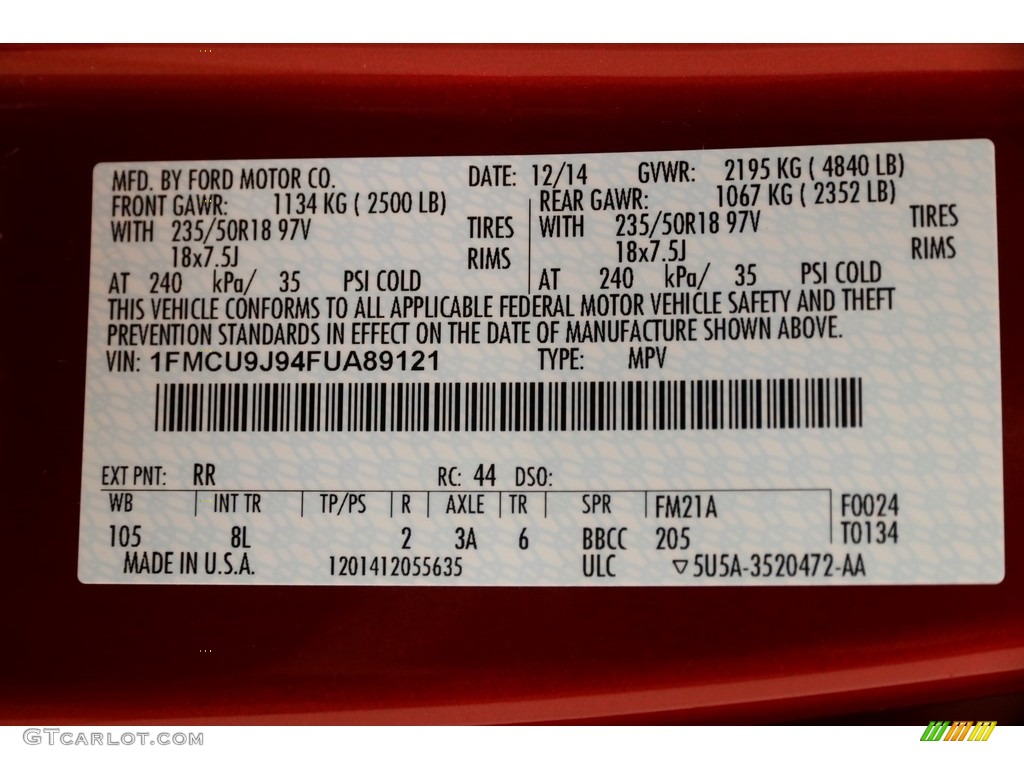 2015 Escape Titanium 4WD - Ruby Red Metallic / Medium Light Stone photo #19