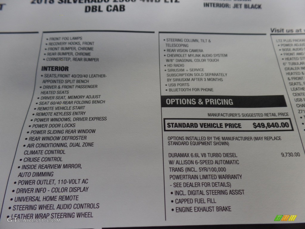 2018 Silverado 2500HD LTZ Double Cab 4x4 - Black / Jet Black photo #46