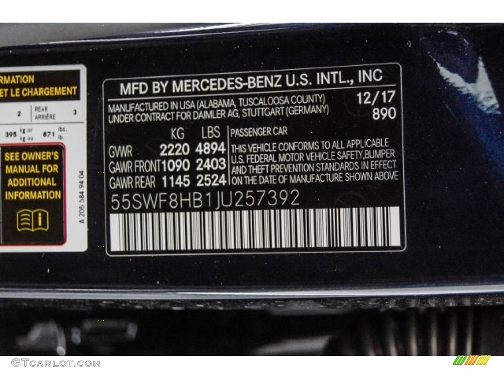 2018 C Color Code 890 for Lunar Blue Metallic Photo #124479344
