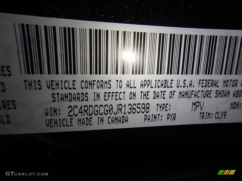 2018 Dodge Grand Caravan SXT Color Code Photos