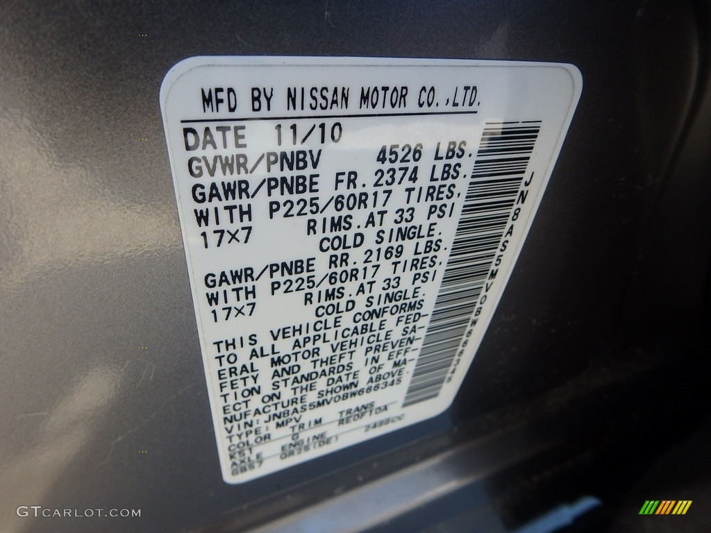 2011 Rogue SV AWD - Platinum Graphite / Black photo #23