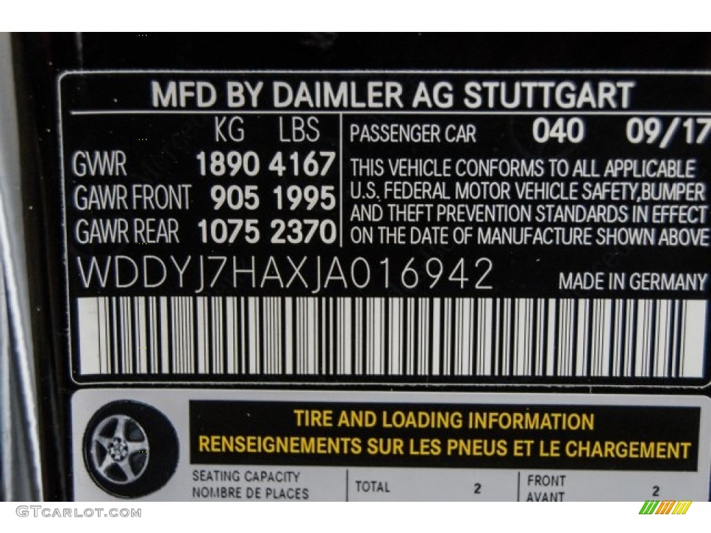 2018 AMG GT Color Code 040 for Black Photo #124511601
