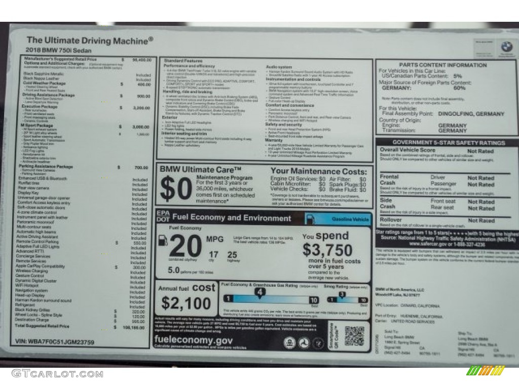 2018 7 Series 750i Sedan - Black Sapphire Metallic / Black photo #10