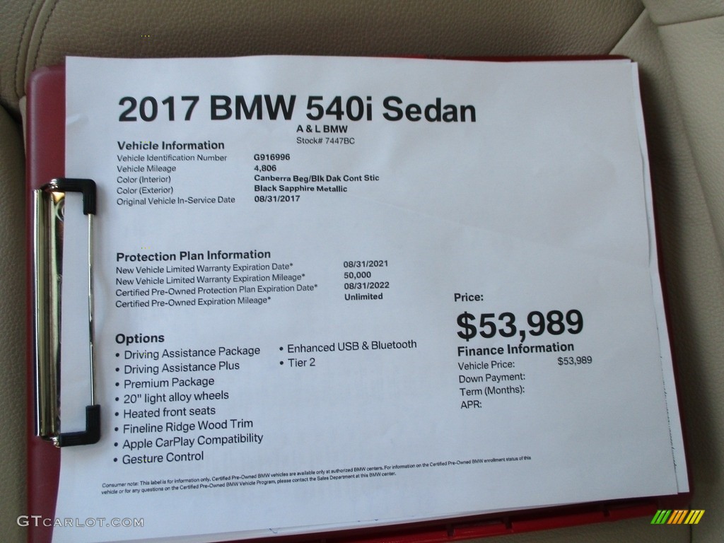 2017 5 Series 540i Sedan - Black Sapphire Metallic / Canberra Beige photo #11