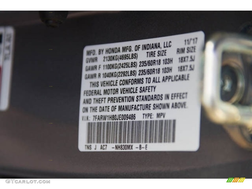 2018 CR-V EX-L - Lunar Silver Metallic / Gray photo #17