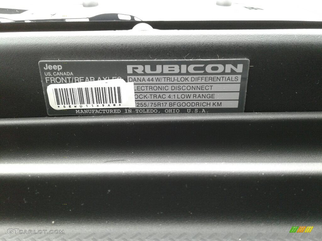 2018 Jeep Wrangler Rubicon 4x4 Info Tag Photo #124544140