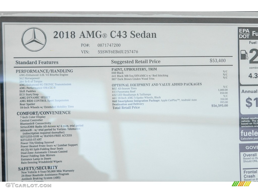 2018 Mercedes-Benz C 43 AMG 4Matic Sedan Window Sticker Photo #124551565