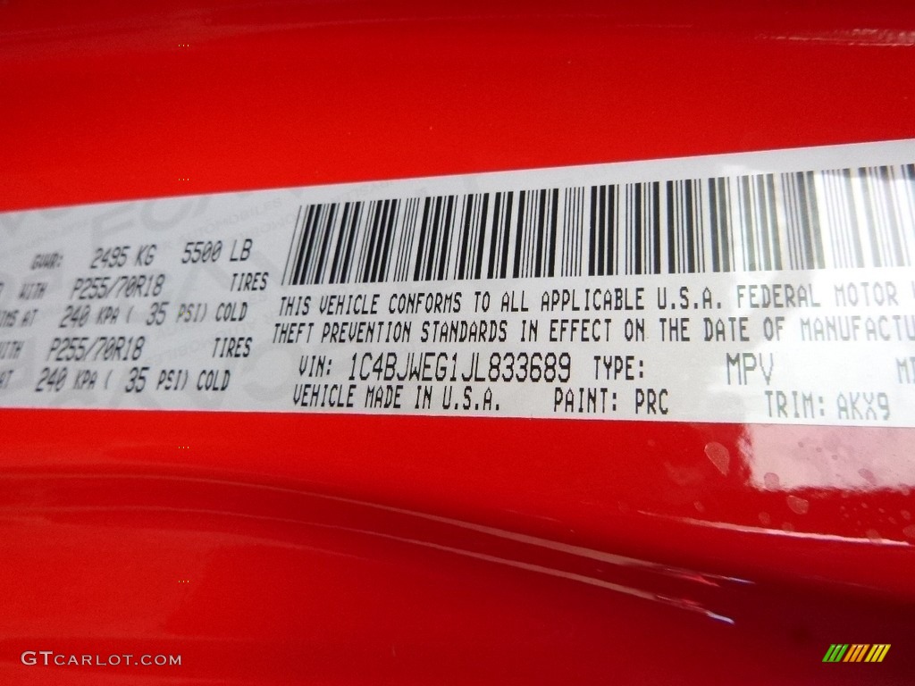 2018 Wrangler Unlimited Color Code PRC for Firecracker Red Photo #124552306