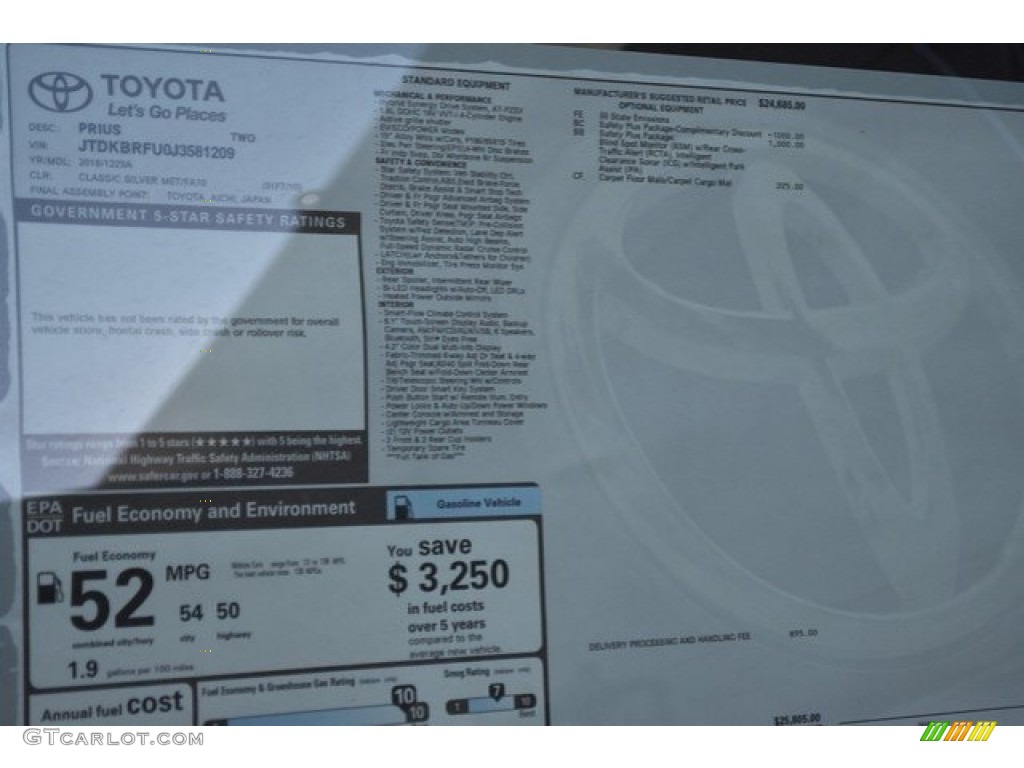 2018 Toyota Prius Two Window Sticker Photo #124560197