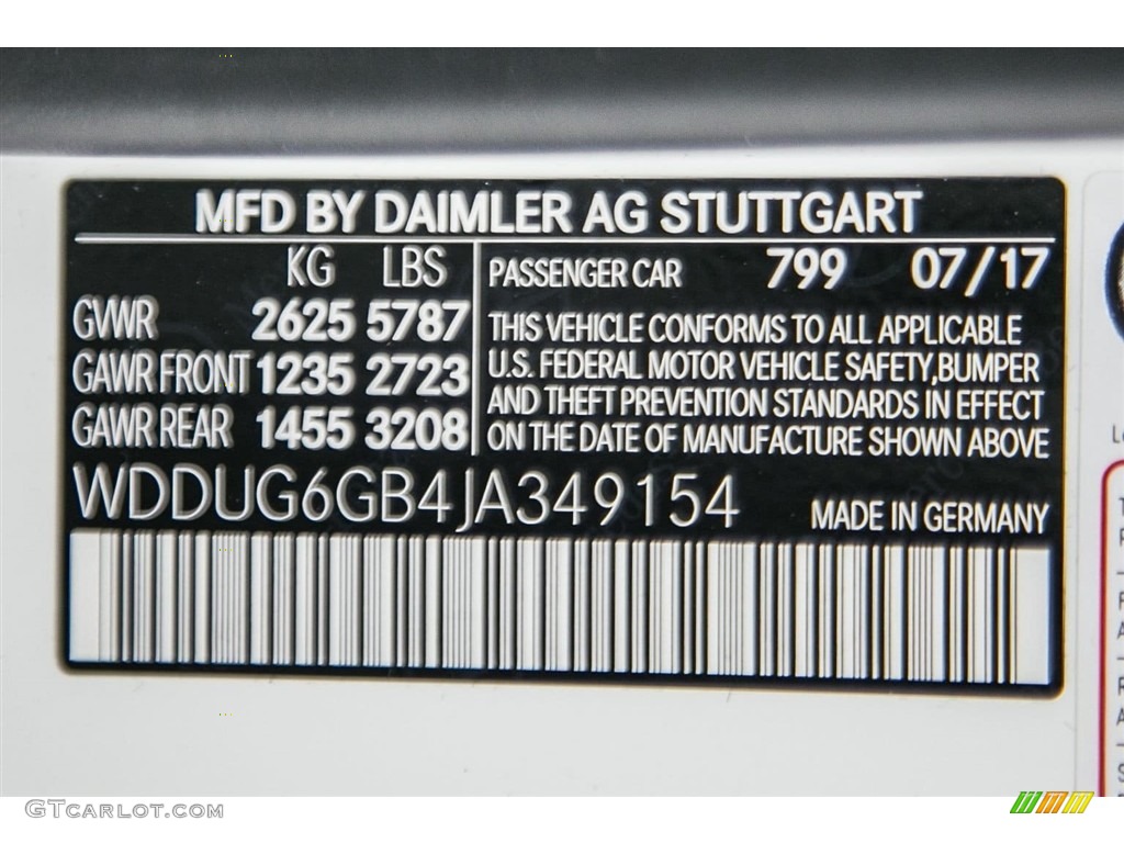 2018 S Color Code 799 for designo Diamond White Metallic Photo #124586685