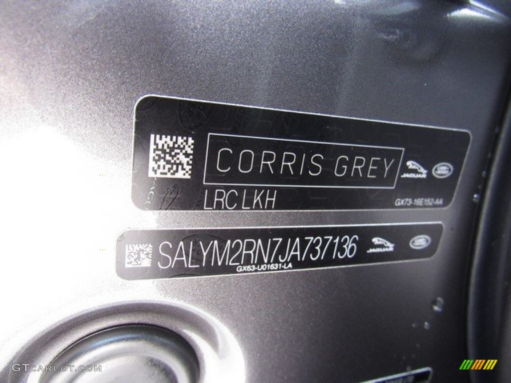 2018 Range Rover Velar Color Code LKH for Corris Grey Metallic Photo #124592498