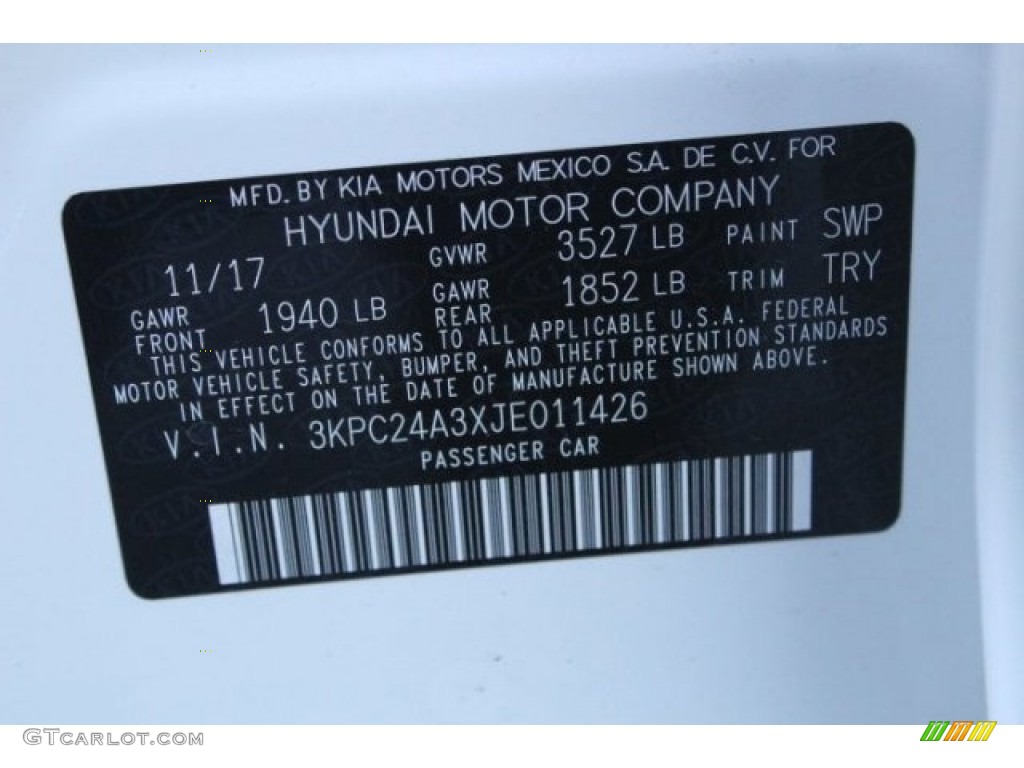 2018 Accent Color Code SWP for Frost White Pearl Photo #124706818