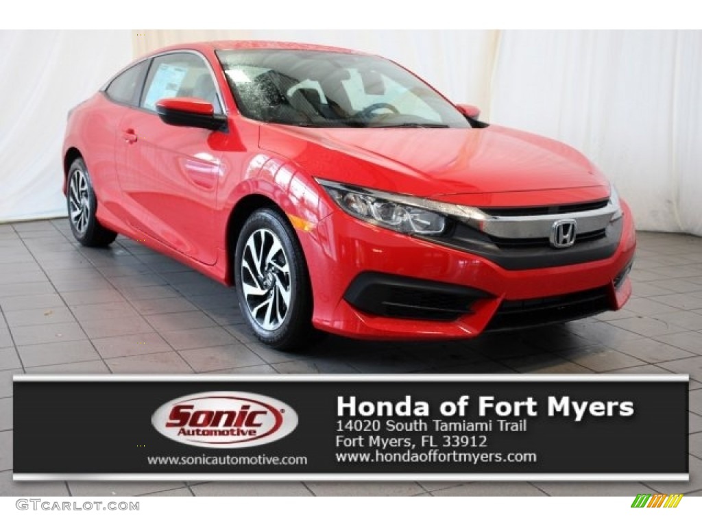 2018 Civic LX Coupe - San Marino Red / Black/Ivory photo #1