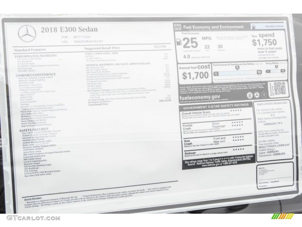 2018 E 300 Sedan - Black / Black photo #11