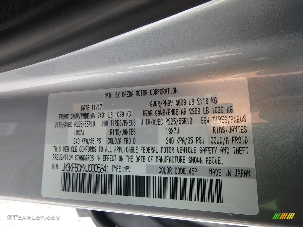 2018 CX-5 Touring AWD - Sonic Silver Metallic / Black photo #11