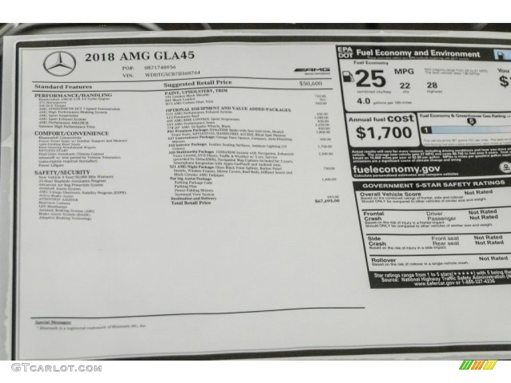 2018 Mercedes-Benz GLA AMG 45 4Matic Window Sticker Photos