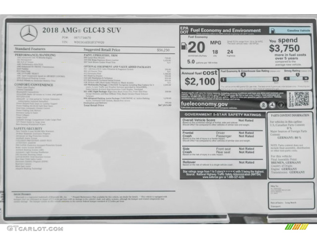 2018 Mercedes-Benz GLC AMG 43 4Matic Window Sticker Photo #124724254