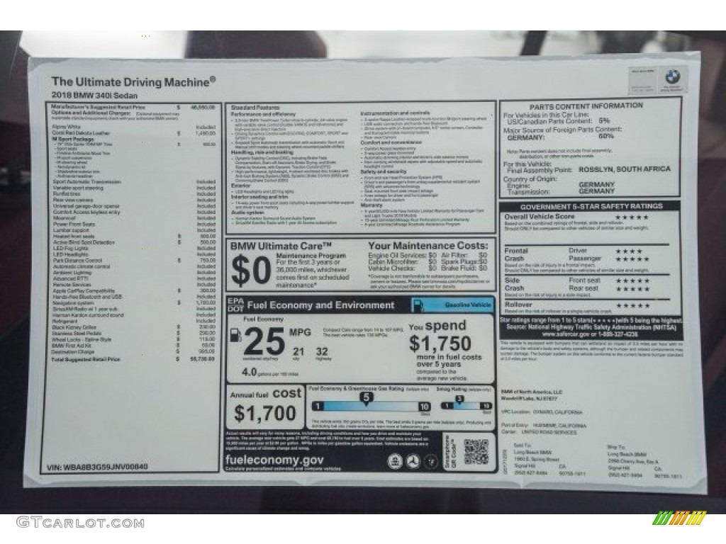 2018 3 Series 340i Sedan - Alpine White / Coral Red photo #10