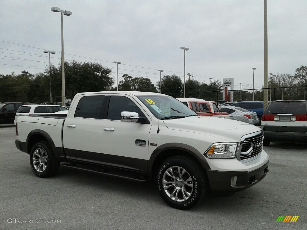 Pearl White 2018 Ram 1500 Laramie Longhorn Crew Cab 4x4 Exterior Photo #124777742